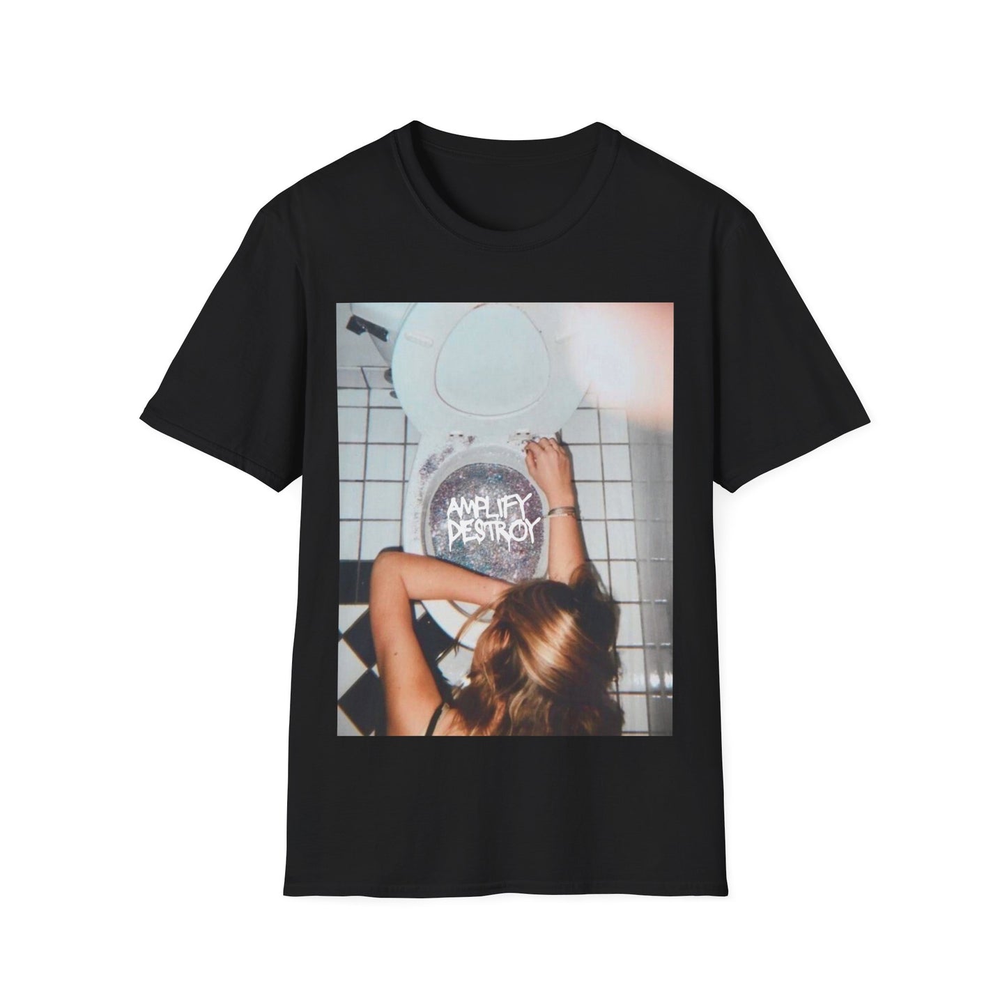 DISCO SPEW Classic Fit AmplifyDestroy Print Tee Shirt black White disco street punk mens womens