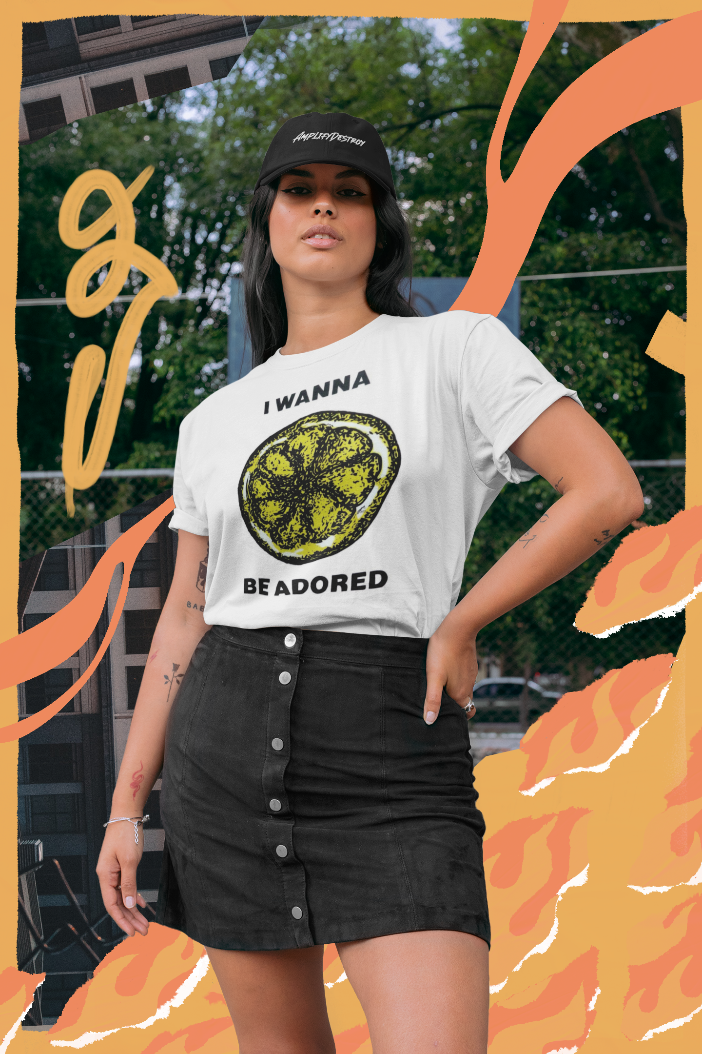 ADORED Classic Fit AmplifyDestroy Print Tee Shirt stone roses