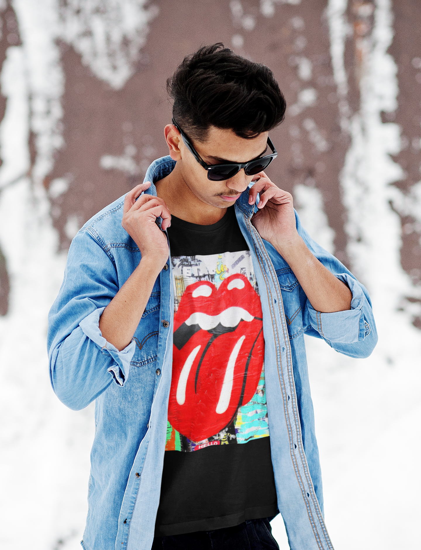 BIG MOUTH Classic Fit AmplifyDestroy Print Tee Shirt Rolling Stones Men Women Black White