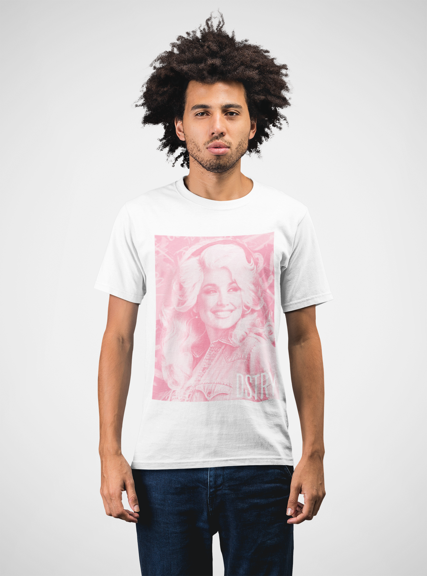 DOLLY Classic Fit AmplifyDestroy Print Tee Shirt Dolly Parton Pink White