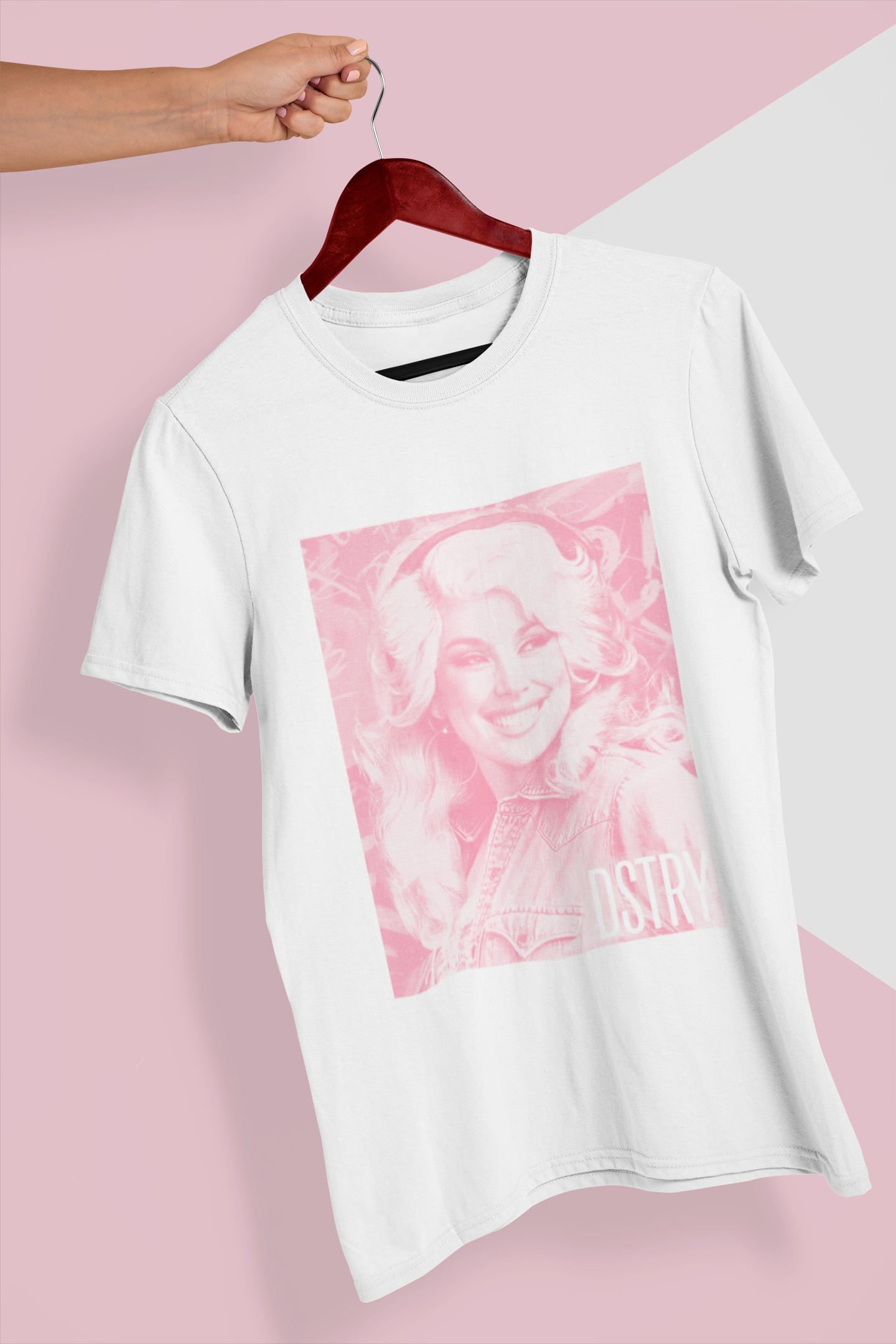 DOLLY Classic Fit AmplifyDestroy Print Tee Shirt Dolly Parton Pink White