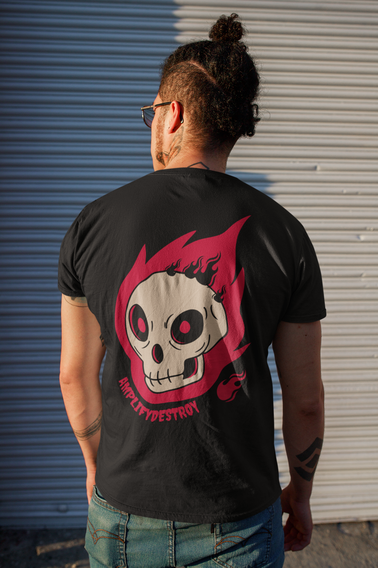 FLAMEHEAD Classic Fit AmplifyDestroy Print Tee Shirt Black Biker Rock Metal