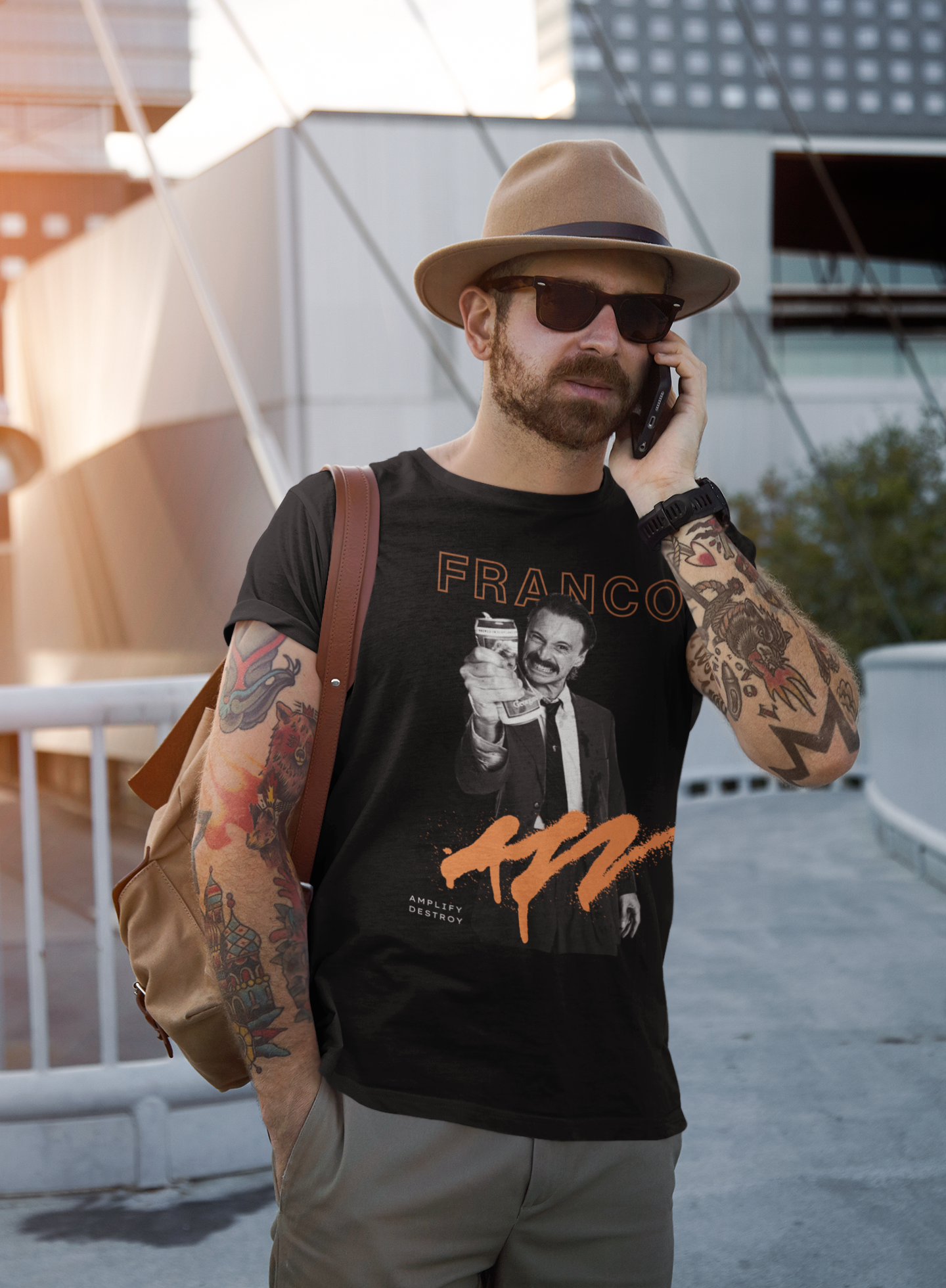 FRANCO Classic Fit AmplifyDestroy Print Tee Shirt Begbie Trainspotting 90s Brit Movie