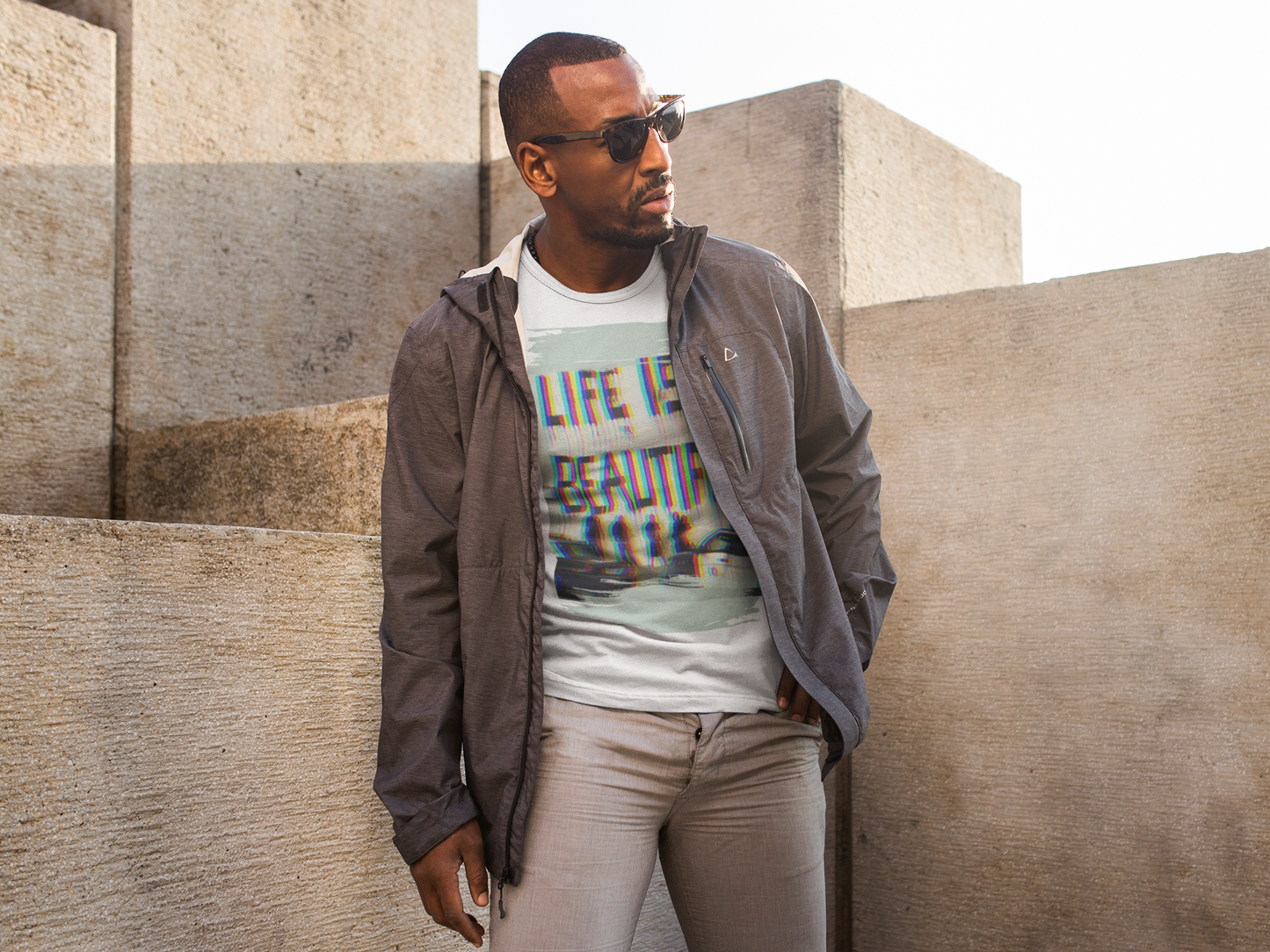 LIFE IS Classic Fit AmplifyDestroy Print Tee Shirt urban street graffiti life is beautiful