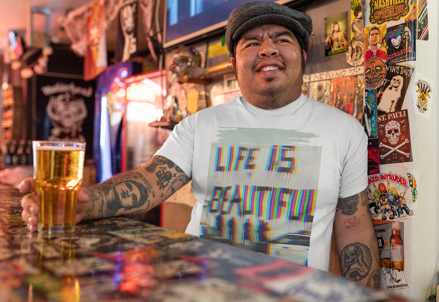 LIFE IS Classic Fit AmplifyDestroy Print Tee Shirt urban street graffiti life is beautiful