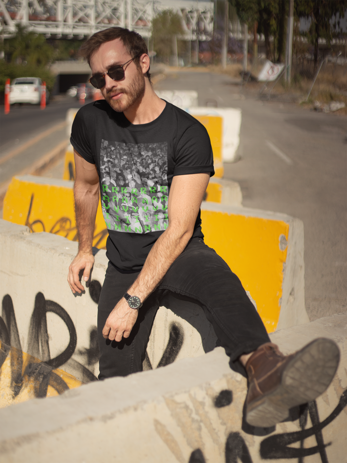 RAVIN Classic Fit AmplifyDestroy Print Tee Shirt Mens Womens House Music Techno