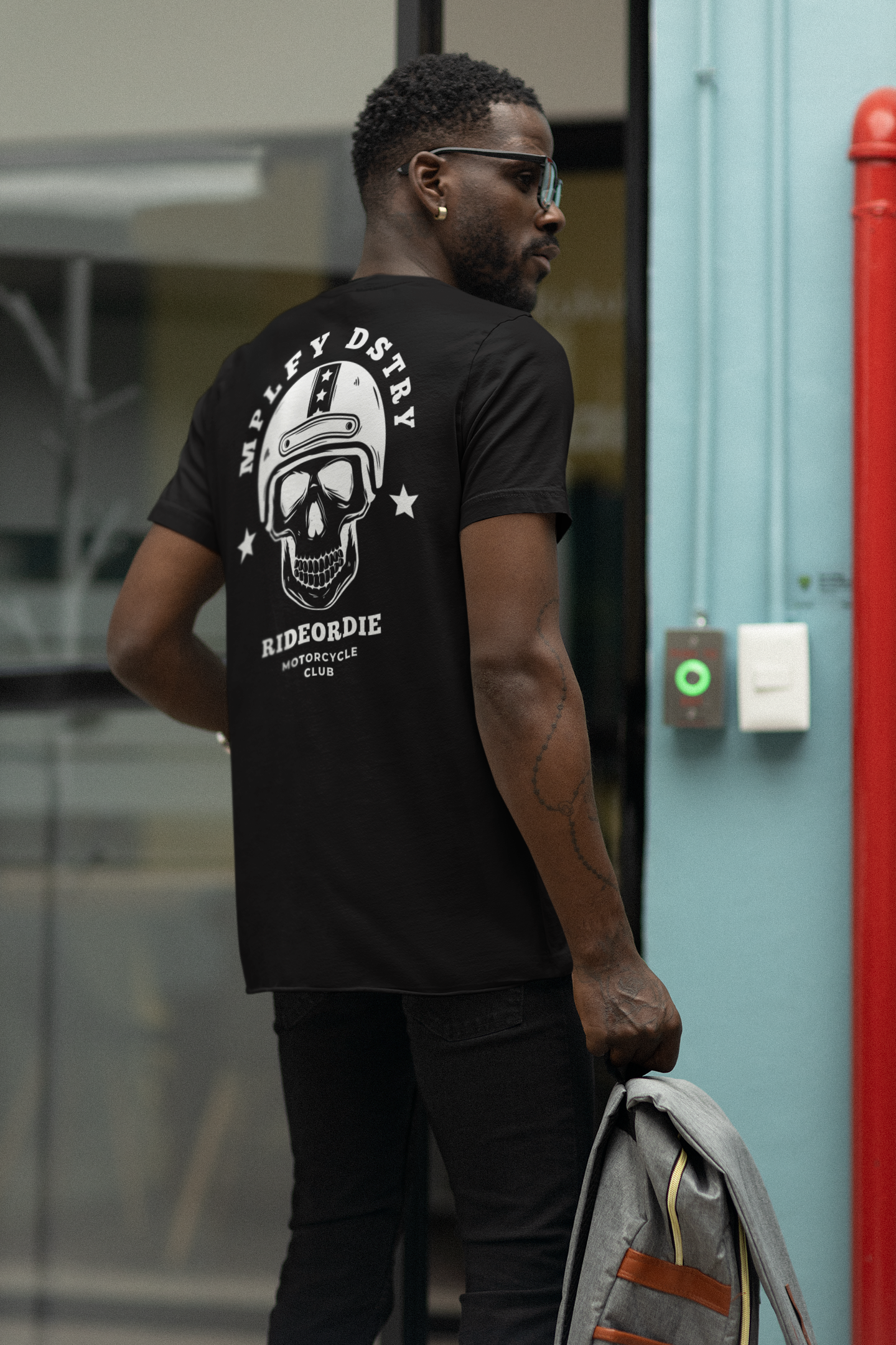 RIDEORDIE Classic Fit AmplifyDestroy Print Tee Shirt Biker Punk Rock Ride Or Die