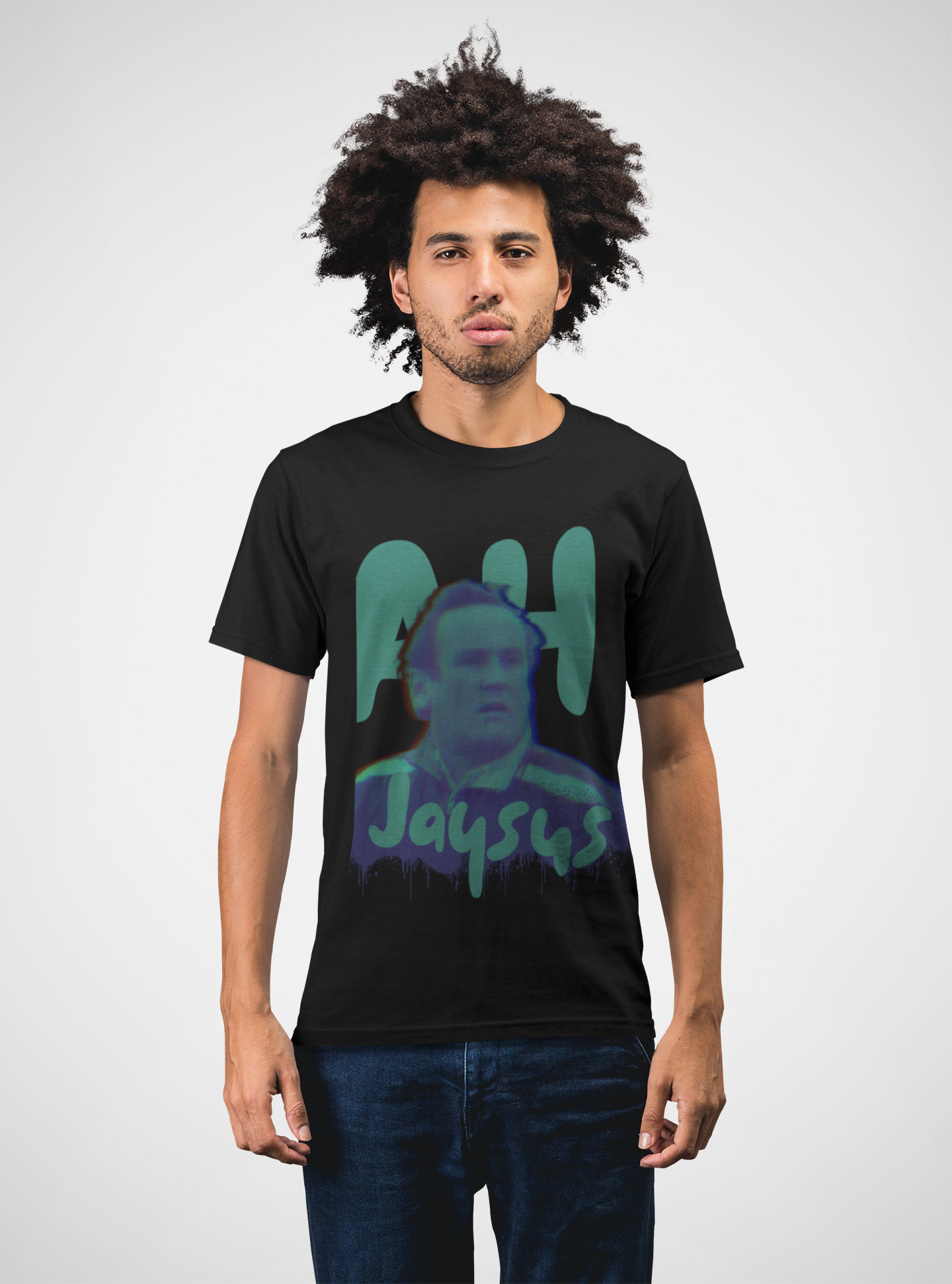 AH JAYSUS Classic Fit AmplifyDestroy Print Tee Shirt Colm Meaney Irish Funny Movie Dublin Ireland St Paddys 90s