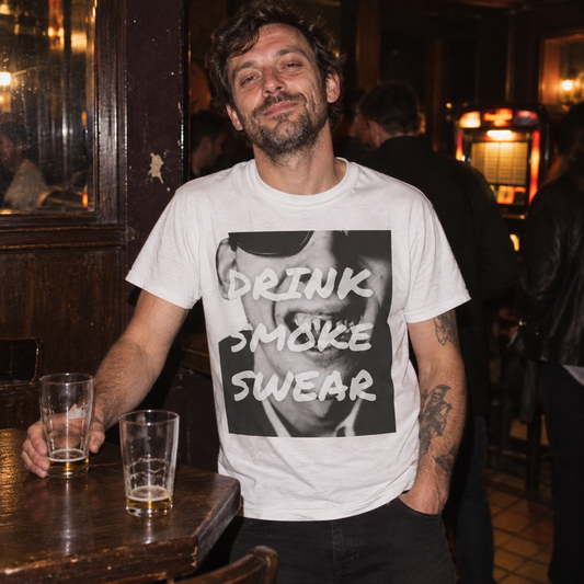 Shane MacGowan Tee lifestyle photo — pub closing time