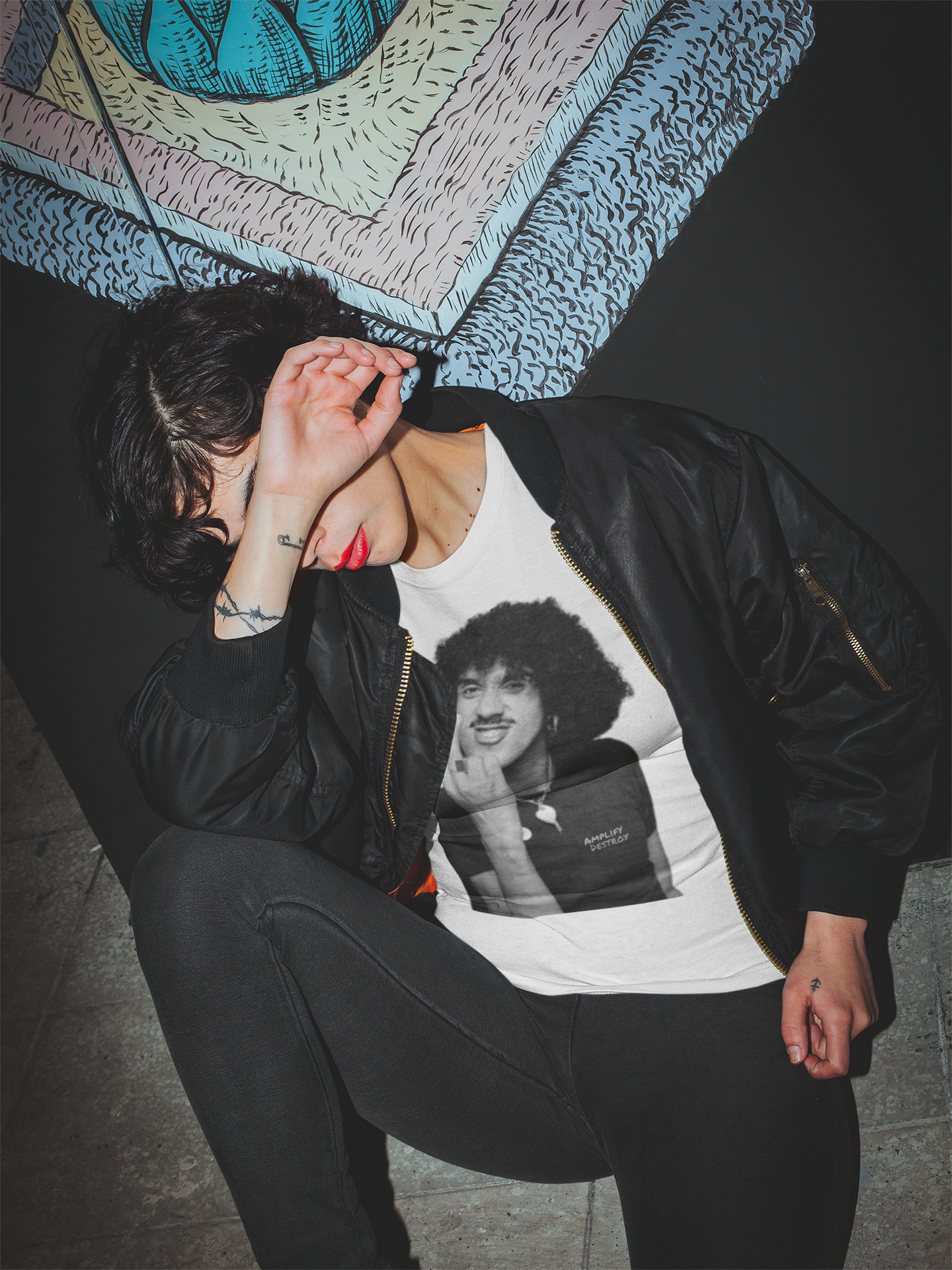 PHILO Classic Fit AmplifyDestroy Print Tee Shirt