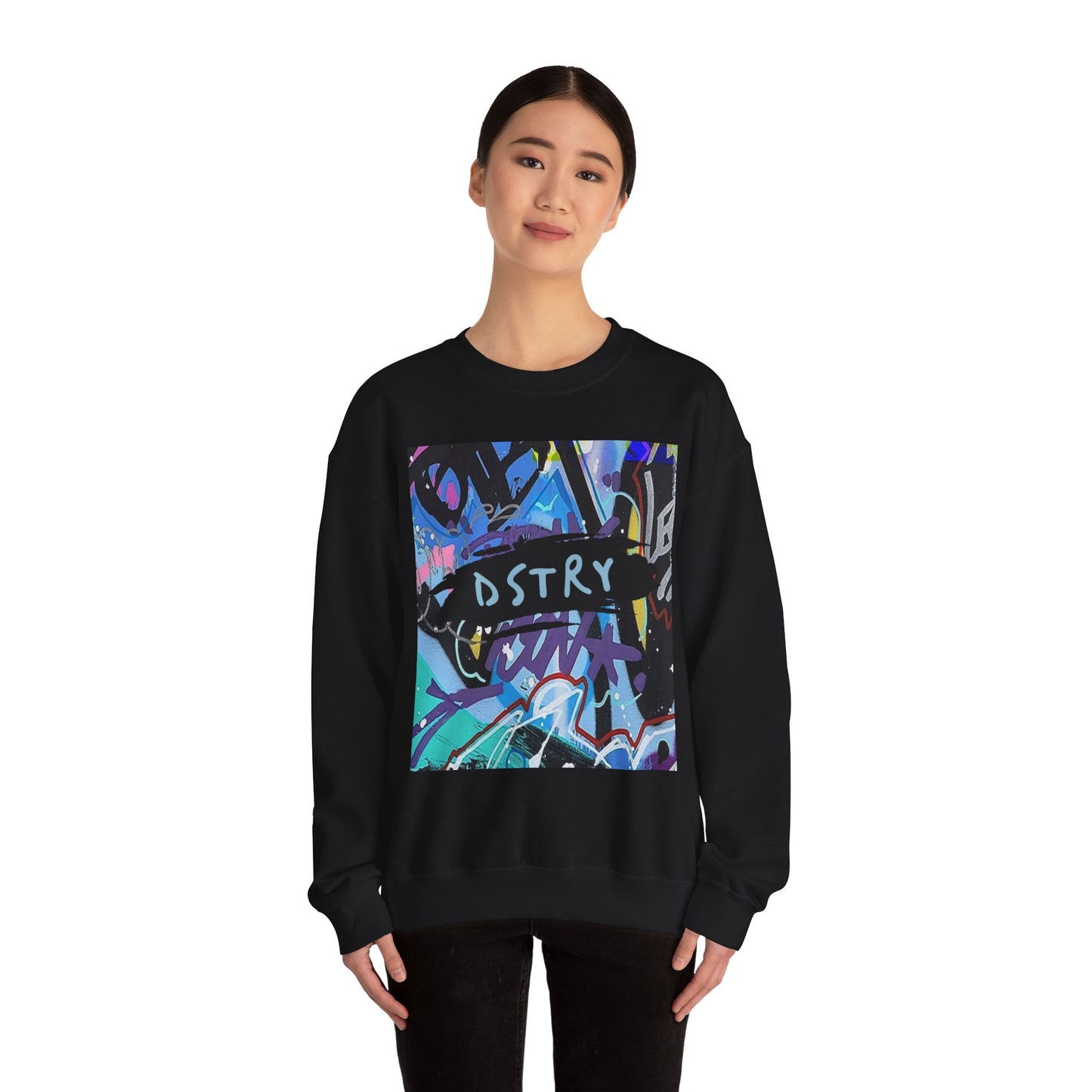 GRAFFITI AmplifyDestroy Print Crewneck Sweatshirt Street Art Color Black White Mens Womens