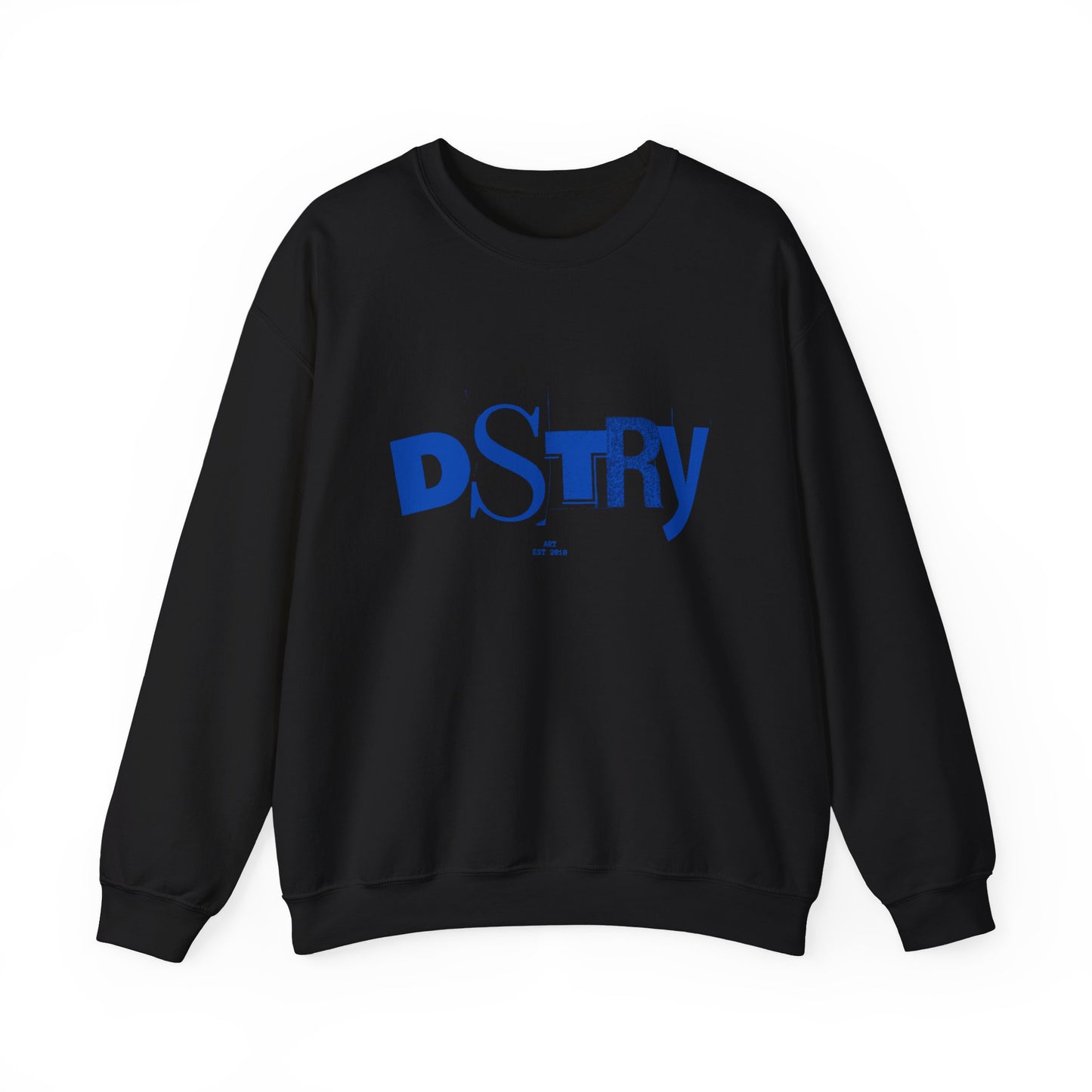 DSTRY BLU Classic Fit AmplifyDestroy Crewneck Sweatshirt Navy Black Blue Retro Grunge Punk Skater street destroy