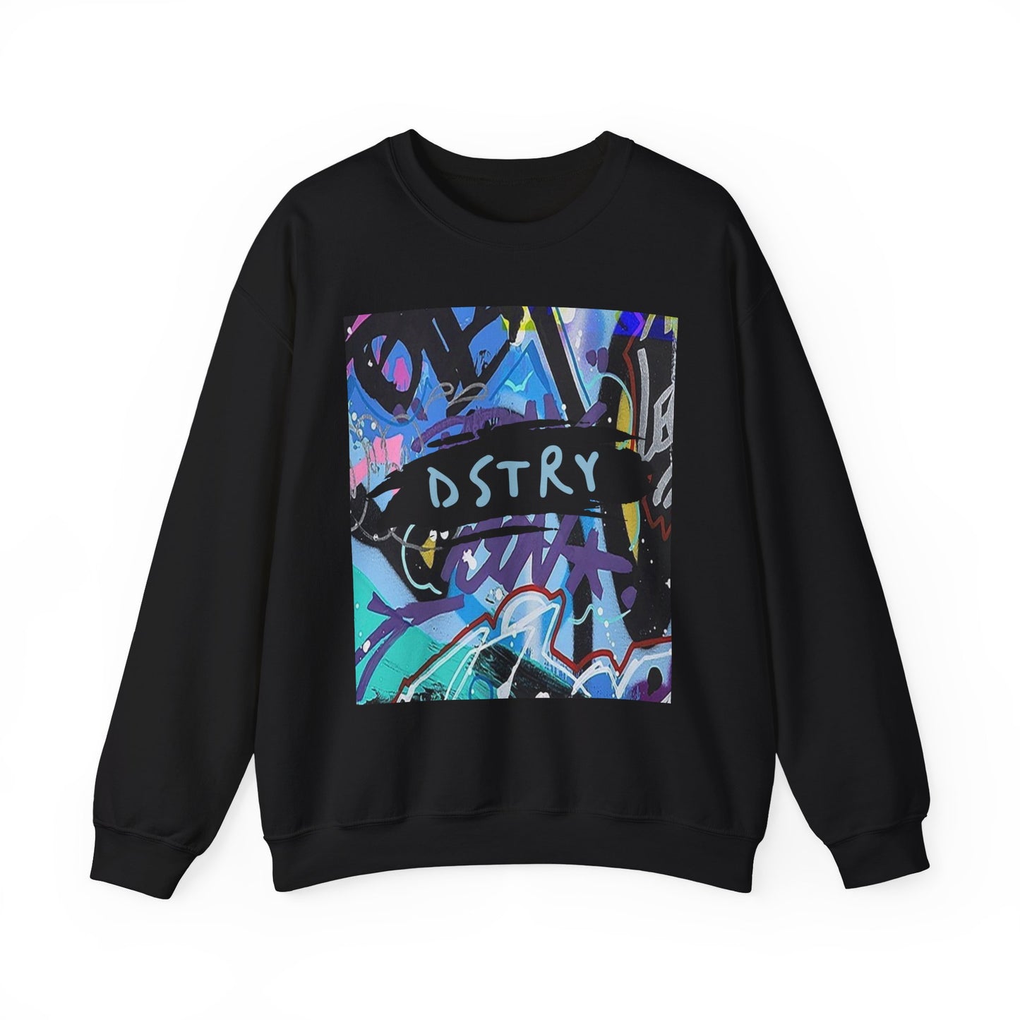 GRAFFITI AmplifyDestroy Print Crewneck Sweatshirt Street Art Color Black White Mens Womens