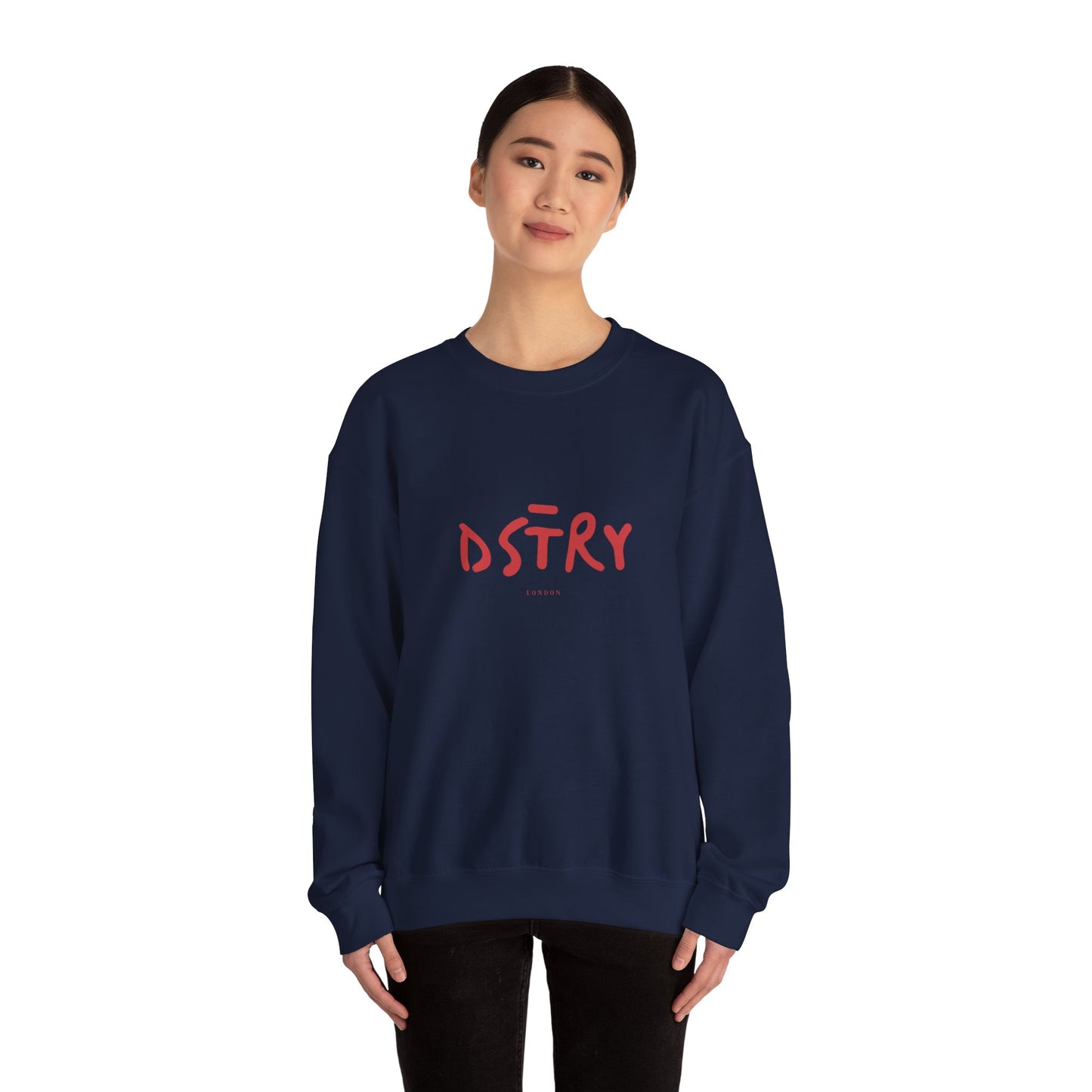 DSTRY GREY Classic Fit AmplifyDestroy Print Crewneck Sweatshirt black navy mens womens gift for him her