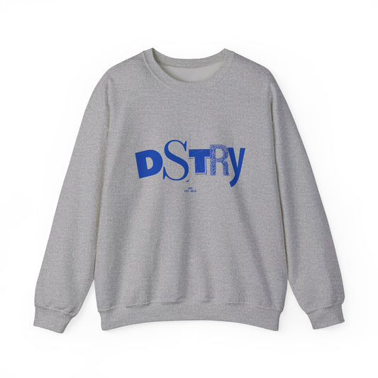 DSTRY BLU Classic Fit AmplifyDestroy Crewneck Sweatshirt Navy Black Blue Retro Grunge Punk Skater street destroy