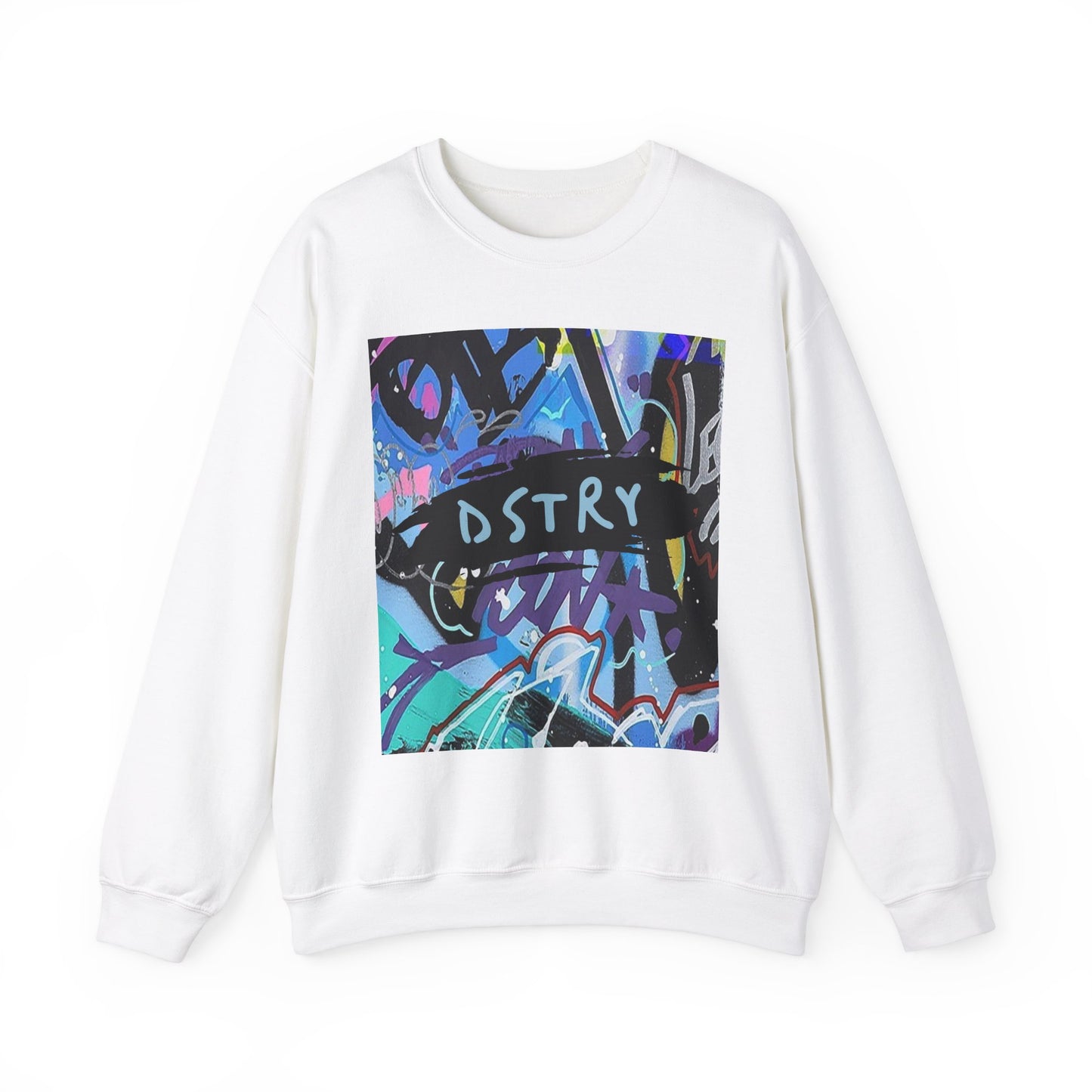 GRAFFITI AmplifyDestroy Print Crewneck Sweatshirt Street Art Color Black White Mens Womens