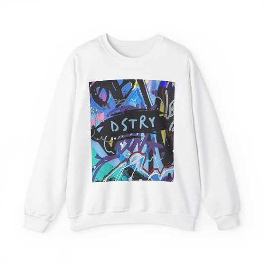 GRAFFITI AmplifyDestroy Print Crewneck Sweatshirt Street Art Color Black White Mens Womens