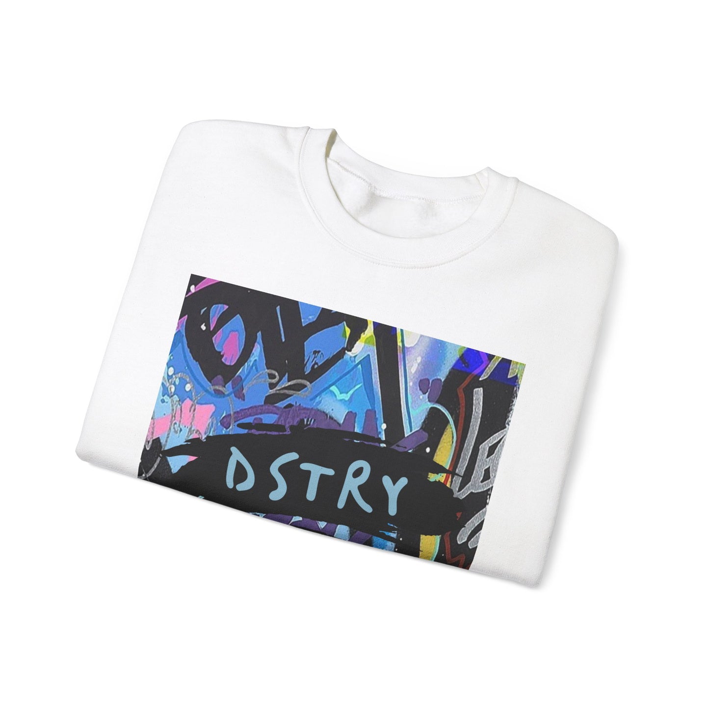 GRAFFITI AmplifyDestroy Print Crewneck Sweatshirt Street Art Color Black White Mens Womens