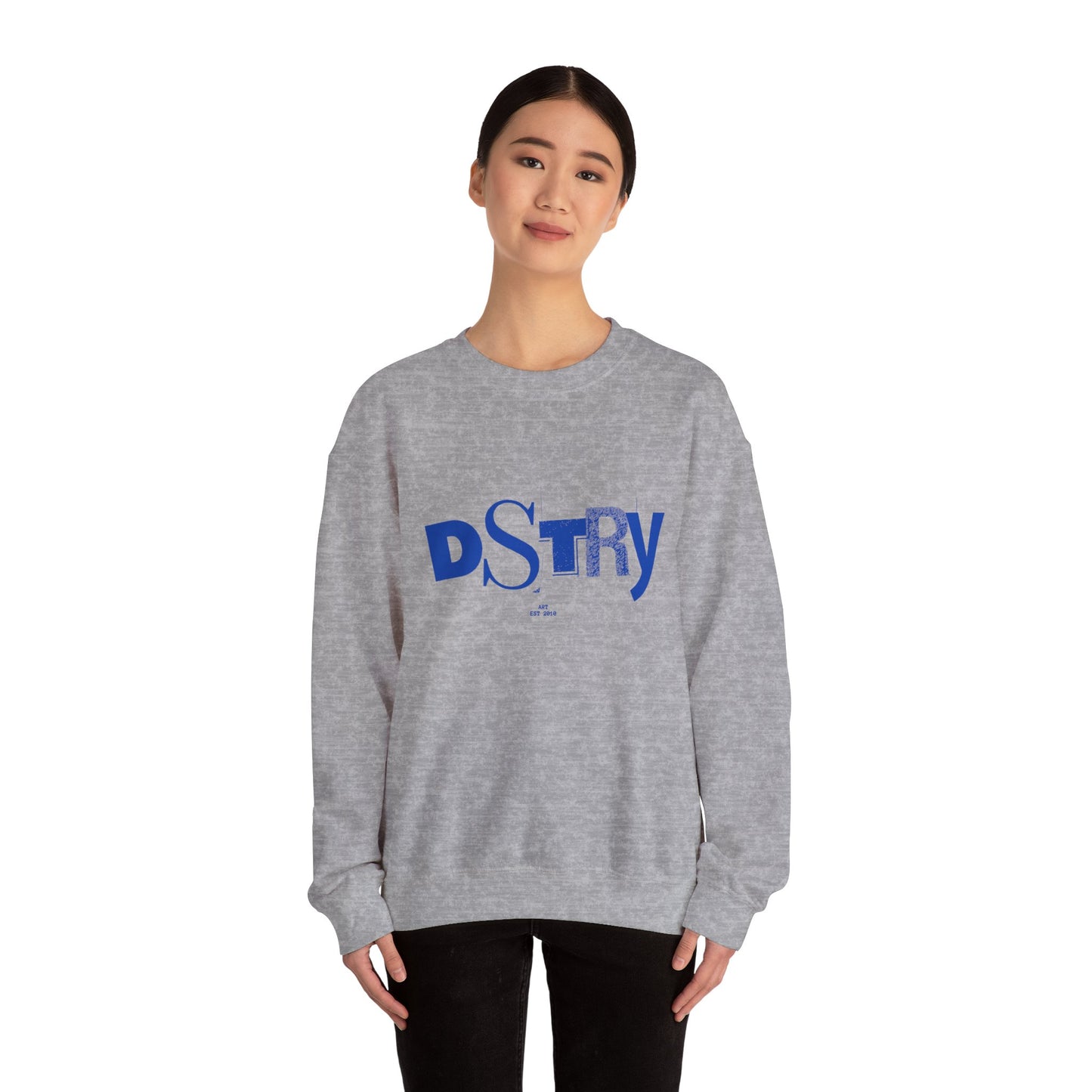 DSTRY BLU Classic Fit AmplifyDestroy Crewneck Sweatshirt Navy Black Blue Retro Grunge Punk Skater street destroy