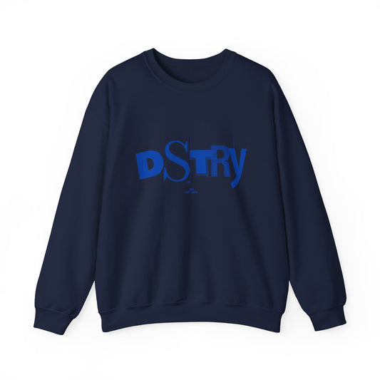 DSTRY BLU Classic Fit AmplifyDestroy Crewneck Sweatshirt Navy Black Blue Retro Grunge Punk Skater street destroy