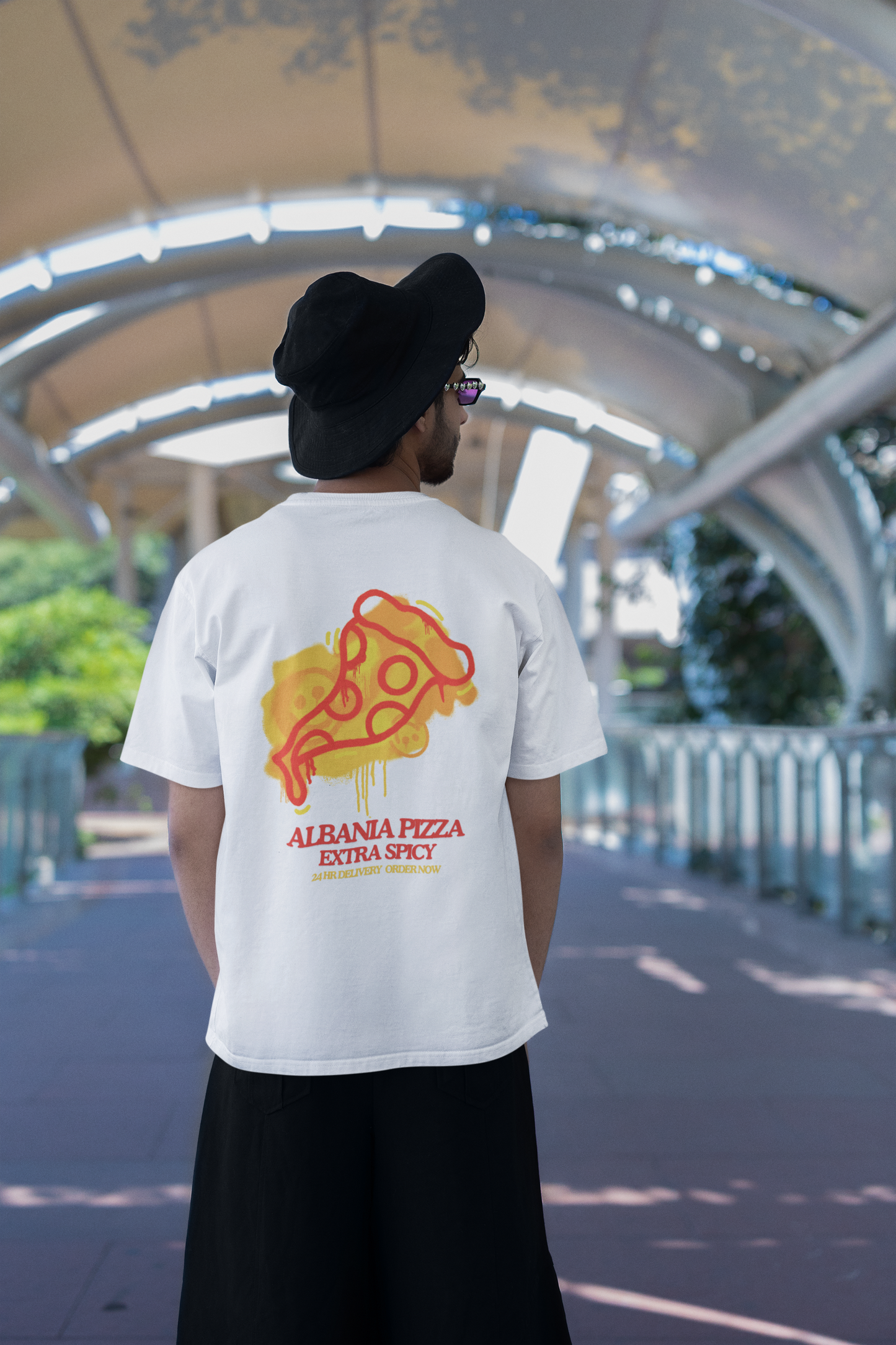 EXTRA SPICY Classic Fit AmplifyDestroy Print Tee Shirt Funny Pizza Albania