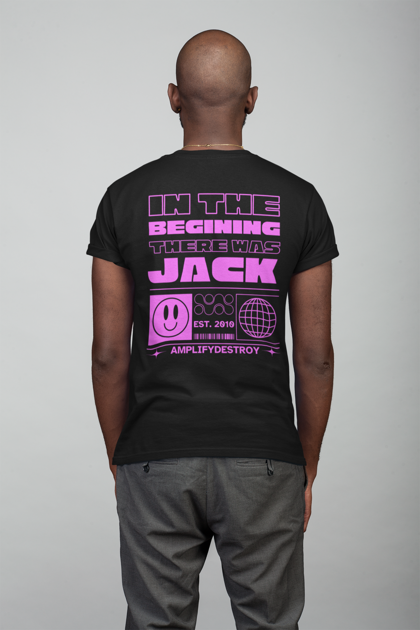 JACK UR BODY Classic Fit AmplifyDestroy Print Tee Shirt Rave House Music 90s Dj Club Flyer