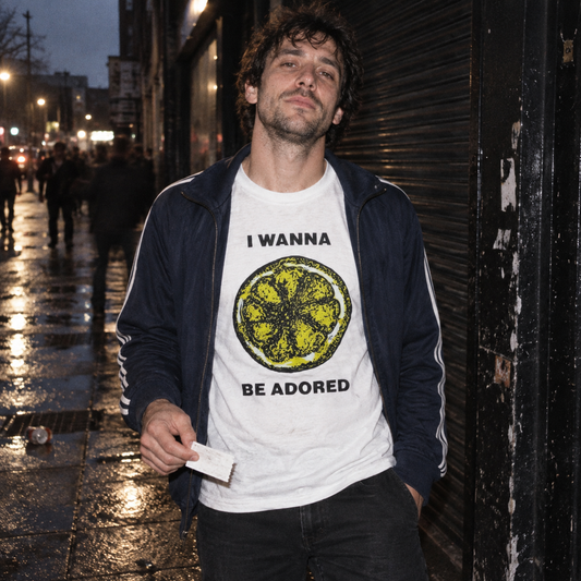 Adored Tee lifestyle photo — outside the venue at dawn