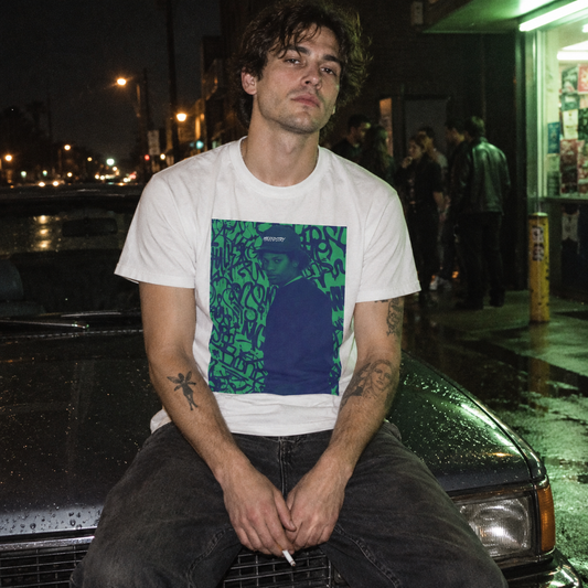 Eazy-E Tee lifestyle photo — outside a small music venue