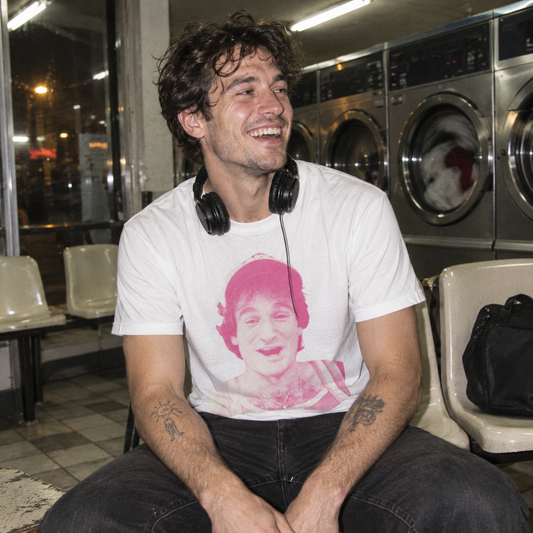 Robin Williams Tee lifestyle photo — late-night laundrette