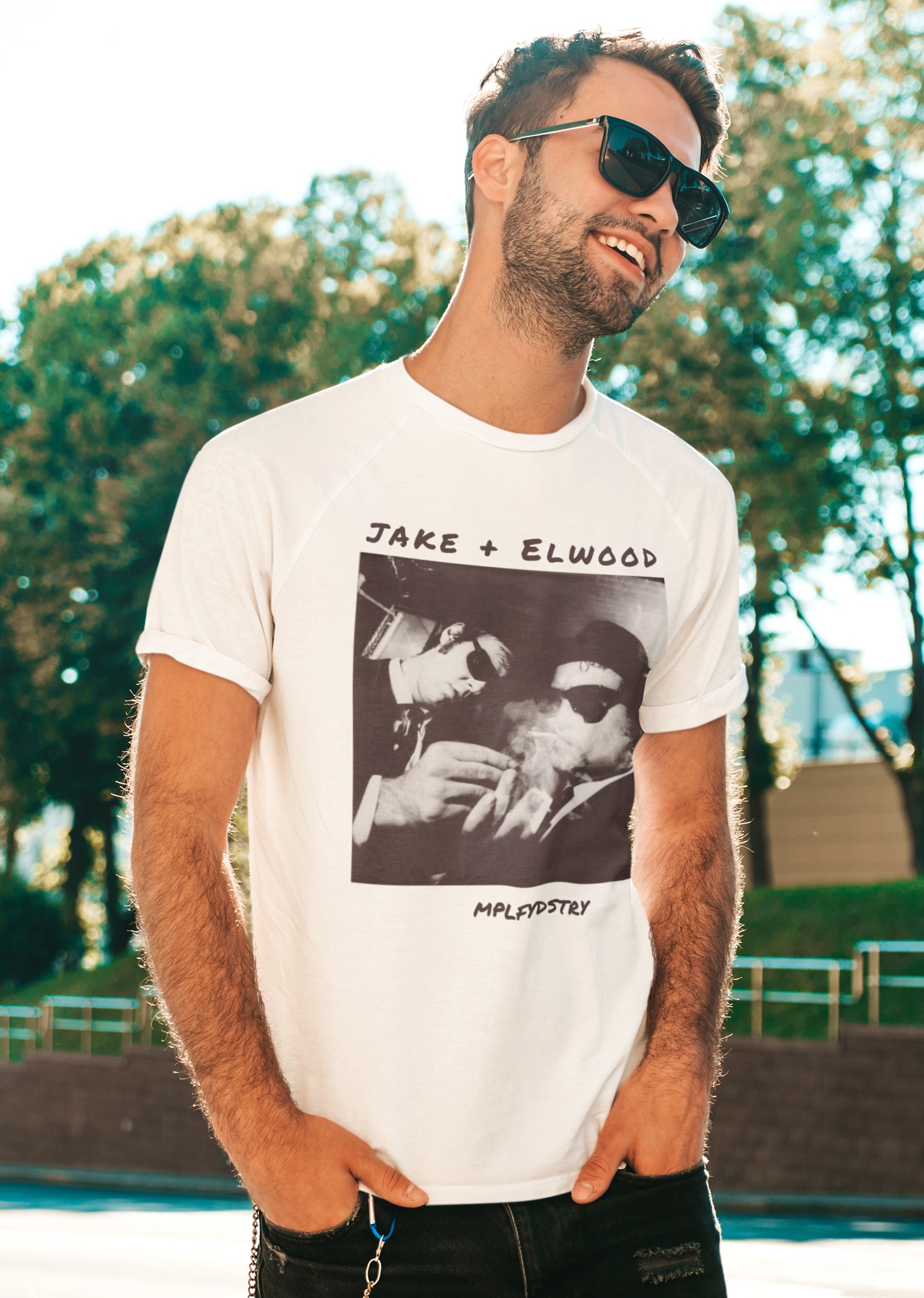 BLUES Classic Fit AmplifyDestroy Print Tee Shirt Blues Brothers Jake Elwood
